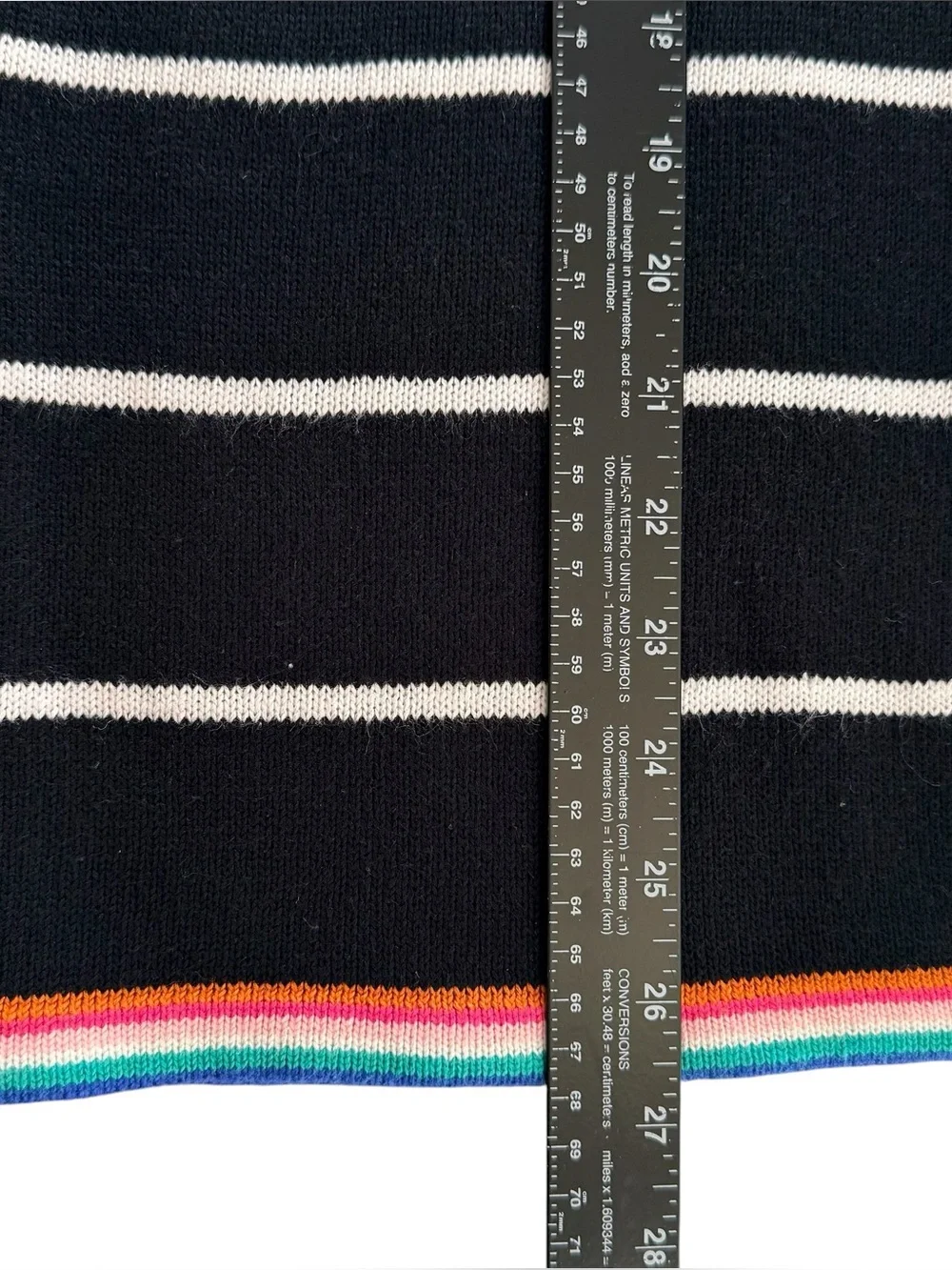 Sag Harbor Rainbow Stripe Floral Embroidered Knit Sweater Top Large